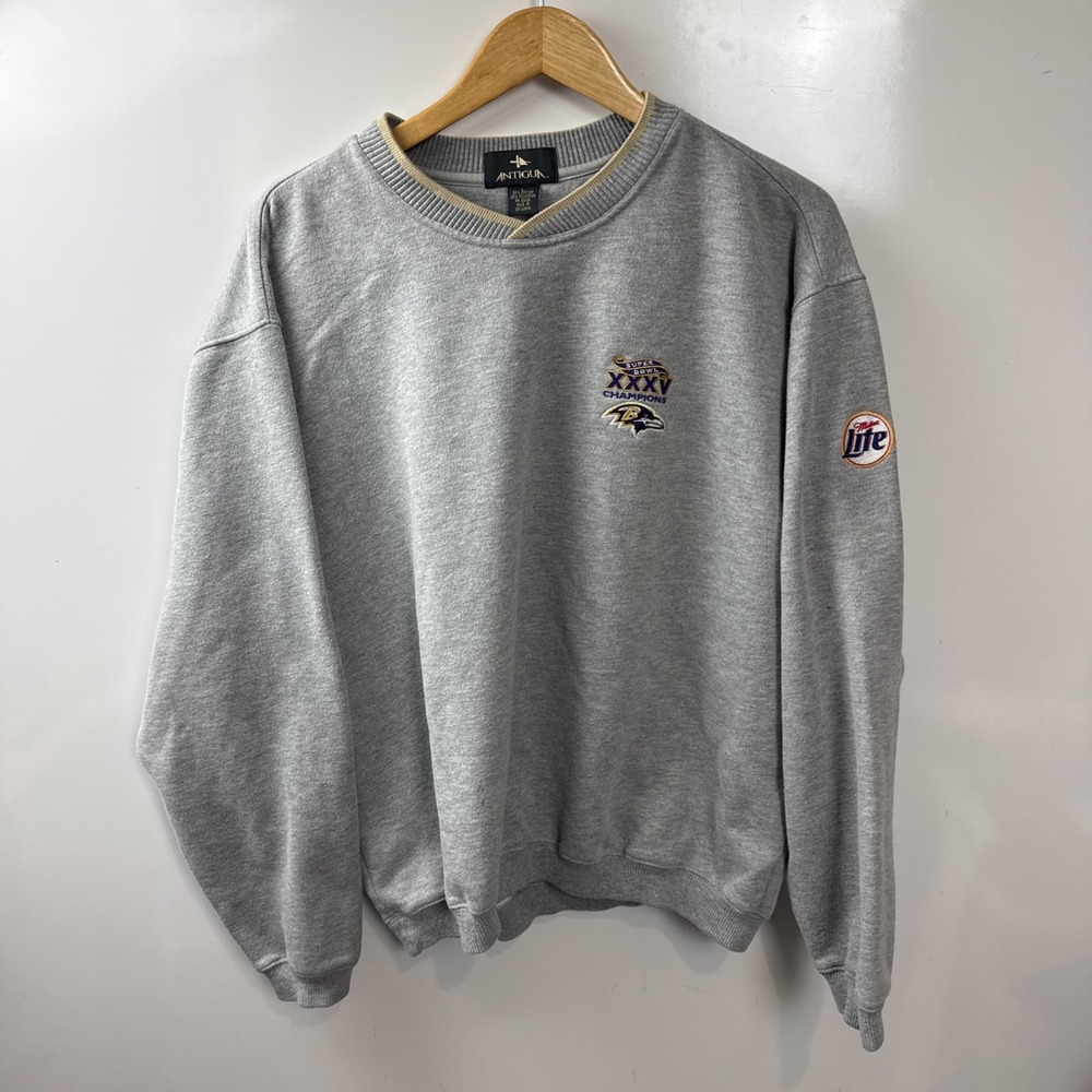 2001 Team Baltimore Ravens Super Bowl Champions Crewneck Sweatshirt Grey Large